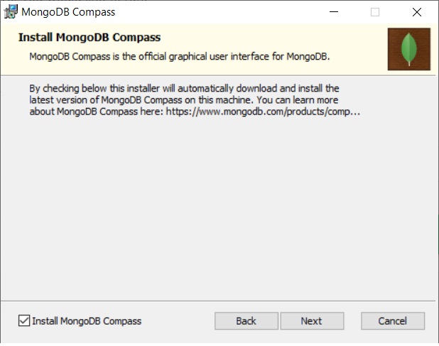 Prompt to install MongoDB Compass