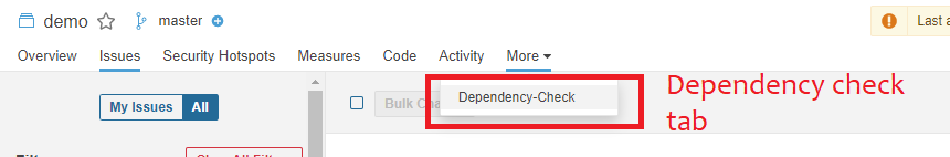 Dependency-Check plugin tab in SonarQube